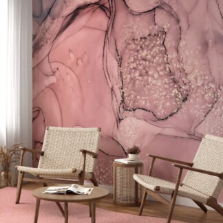 Rose Gold Alcohol Ink Art Wallpaper, Soft Pink Crystal Marble Peel & Stick Wall Mural