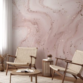 Nude Rose Gold Wavy Marble Effect Wallpaper, Whispering Blush Marble Peel & Stick Wall Mural