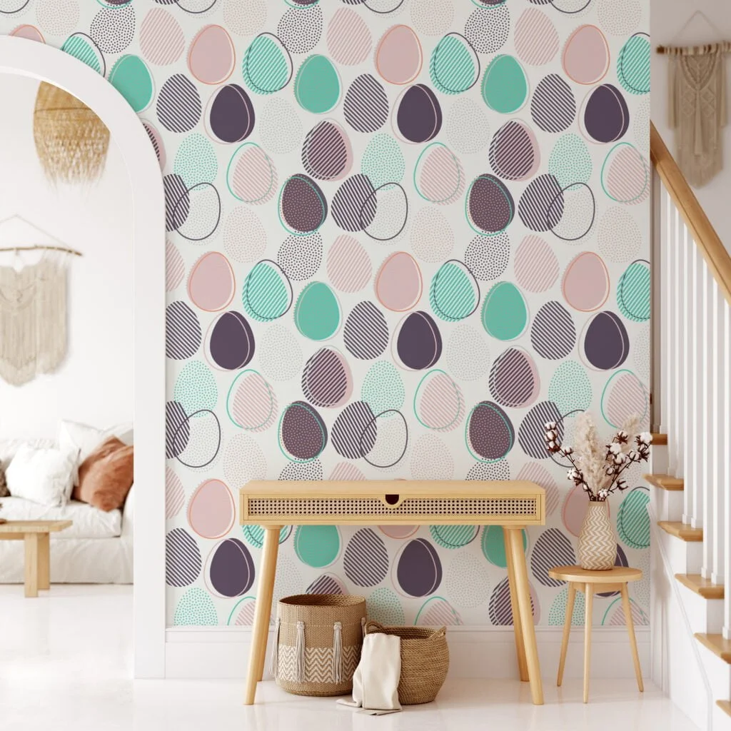 Abstract Egg Shaped Illustration Wallpaper, Geometric Harmony Peel & Stick Wall Mural