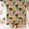 Tropical Abstract Flat Art Monstera Leaves Illustration Wallpaper, Whimsical Tropical Foliage Peel & Stick Wall Mural