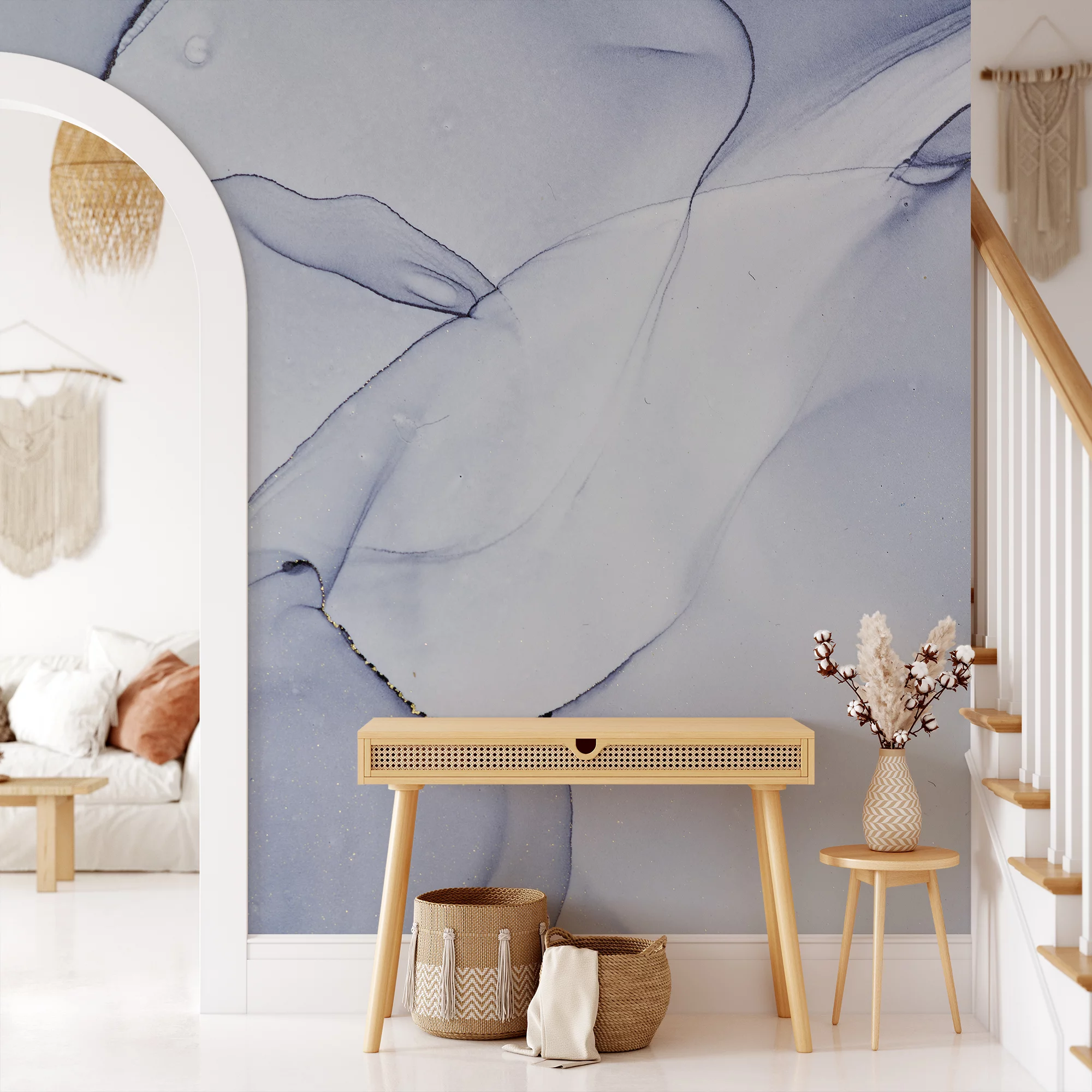 Indigo Blue Alcohol Ink Art Marble Wallpaper, Icy Blue Marble Peel & Stick Wall Mural