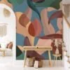 Abstract Colorful Modern Leaves Wallpaper, Modern Organic Shapes Peel & Stick Wall Mural