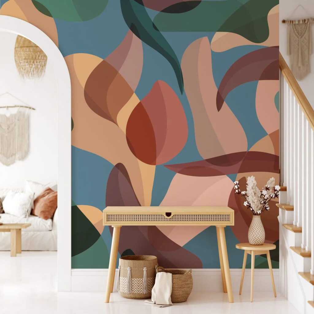 Abstract Colorful Modern Leaves Wallpaper, Modern Organic Shapes Peel & Stick Wall Mural