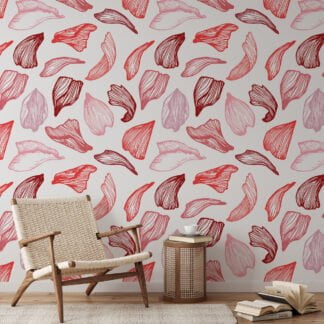 Abstract Red Line Art Wallpaper Pattern, Romantic Pink and Red Peel & Stick Wall Mural