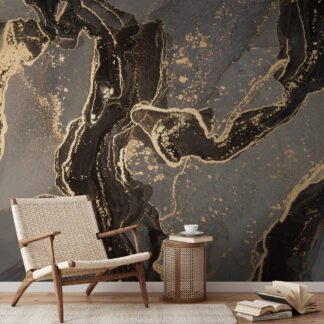 Dark Brown And Grey Marble Ink Art Wallpaper, Dramatic Marble Peel & Stick Wall Mural