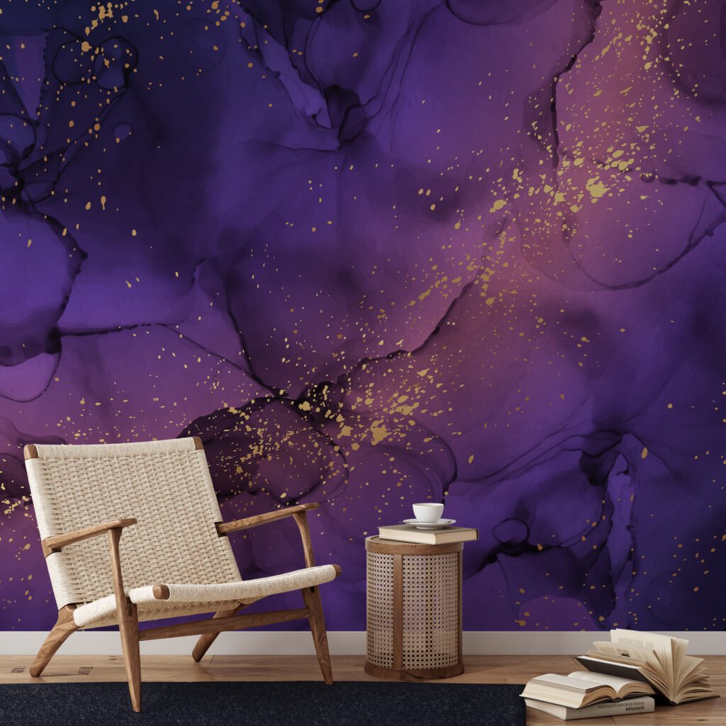 Deep Purple Marble Illustration Wallpaper, Galactic Purple Marble Peel & Stick Wall Mural