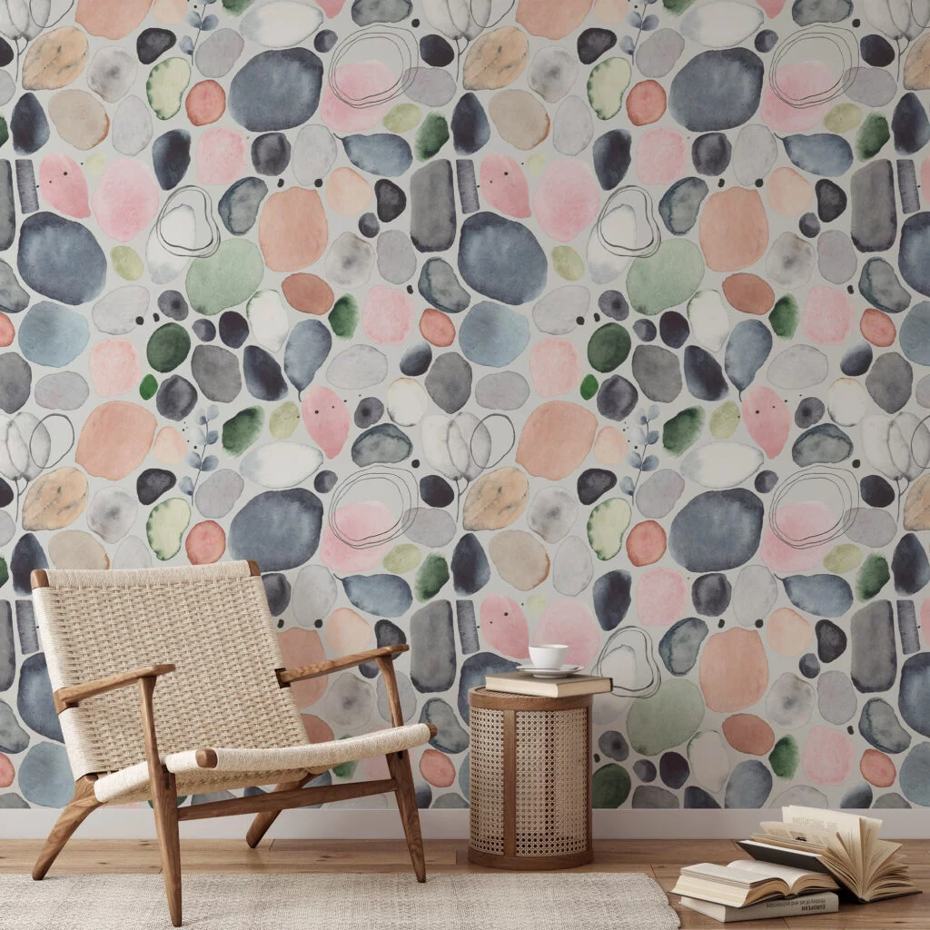 Watercolor Abstract Circles Illustration Wallpaper, Contemporary Neutral Tones Peel & Stick Wall Mural