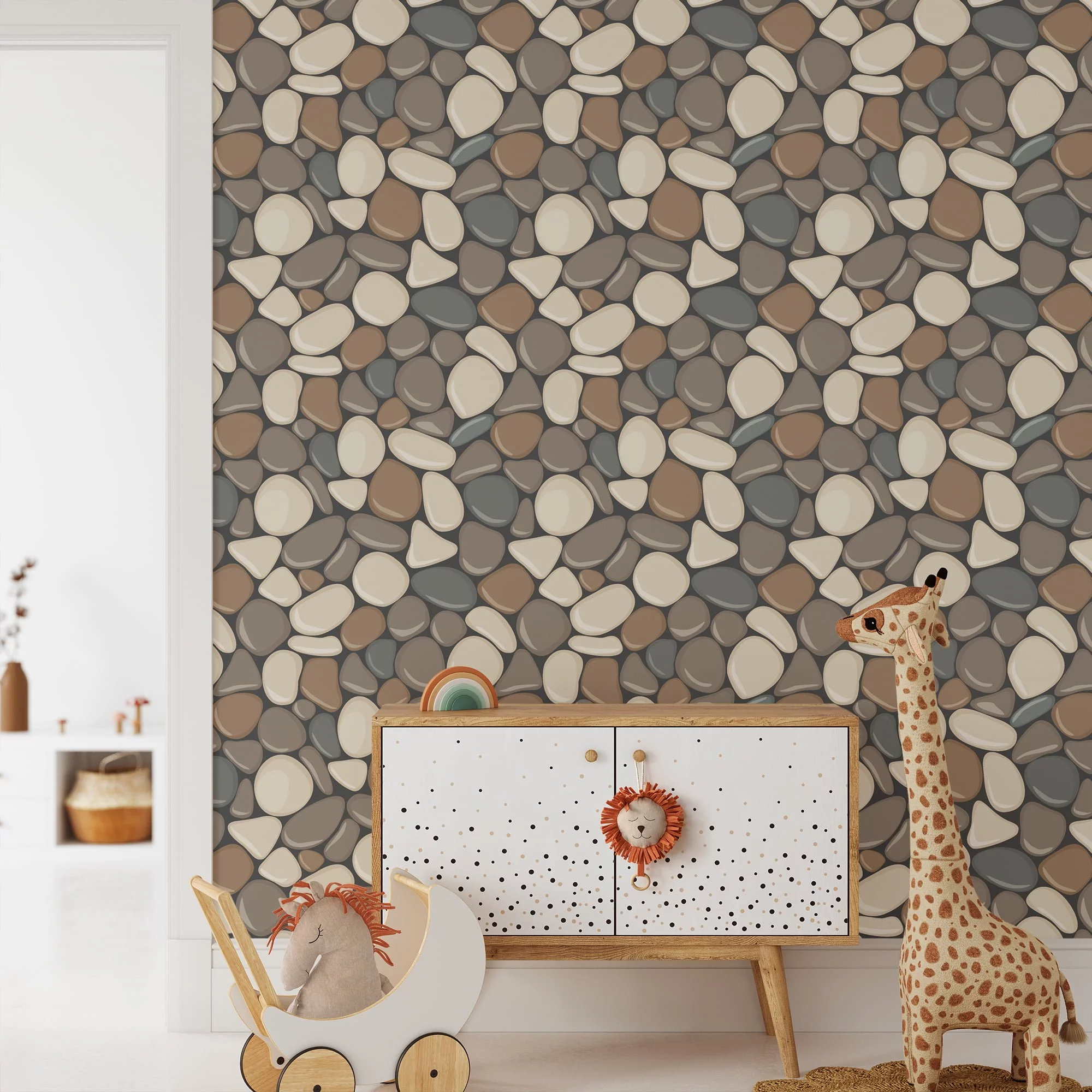 Cartoon Style Gravel Stone Pattern Wallpaper, Pebble Mosaic Faux Effect Peel & Stick Wall Mural