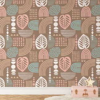 Pastel Colored Neutral Boho Illustration Wallpaper, Modern Geometric AbstractionPeel & Stick Wall Mural