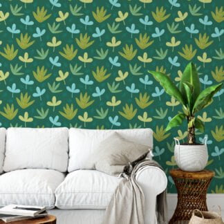 Abstract Green Leaves Shapes Illustration Wallpaper, Enchanting Leaf Pattern Peel & Stick Wall Mural