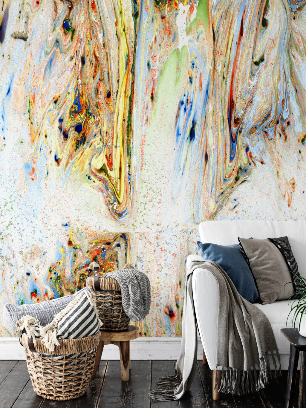 Abstract Colorful Alcohol Ink Art Wallpaper, Swirling Marble Elegance Peel & Stick Wall Mural