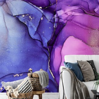 Bright Purple And Blue Alcohol Ink ArtWallpaper, Enchanted Violet Marble Peel & Stick Wall Mural