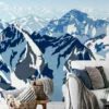 Abstract Flat Art Snowy Mountains Illustration Wallpaper, Blue Mountains Landscape Peel & Stick Wall Mural