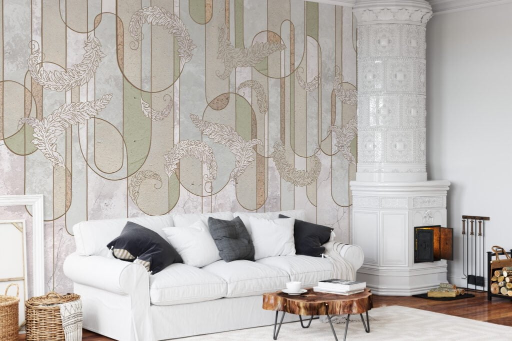 Art Deco Illustration With Light Stone Textured Background Wallpaper, Elegant Luxe Peel & Stick Wall Mural