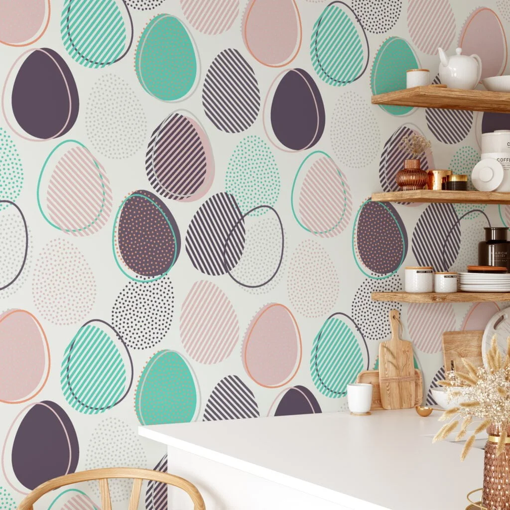 Abstract Egg Shaped Illustration Wallpaper, Geometric Harmony Peel & Stick Wall Mural