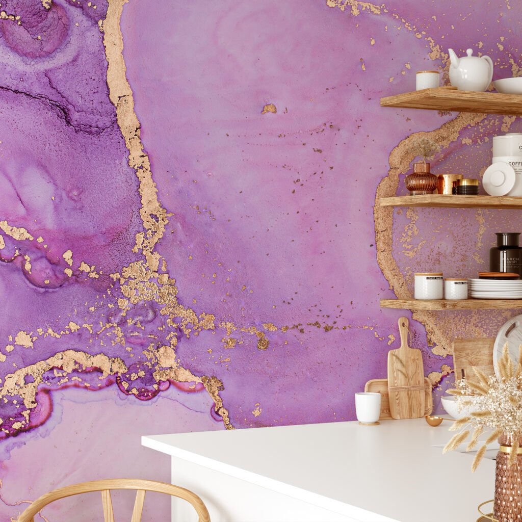 Purple And Pastel Pink Alcohol Ink Art Marble Wallpaper, Pink Lavender Dreams Peel & Stick Wall Mural