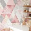 Grey And Pink Geometric Shaped Wallpaper With Frosted Texture Effect, Modern Triangular Peel & Stick Wall Mural