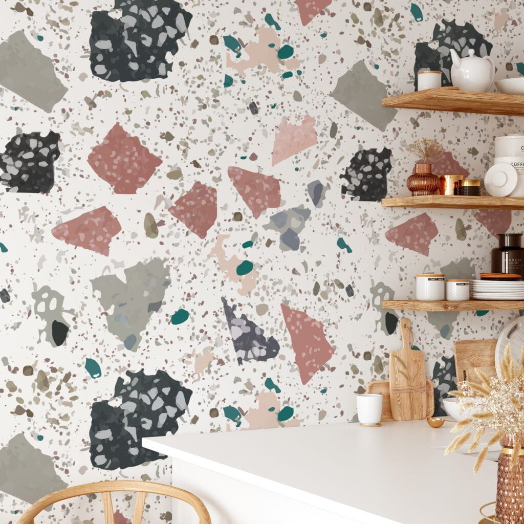 Large Neutral Colors Terrazzo Pattern Wallpaper, Abstract Speckled Design Peel & Stick Wall Mural