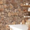 Earthy Cracked Stone Wall Wallpaper, Classic Cobblestone Texture Peel & Stick Wall Mural