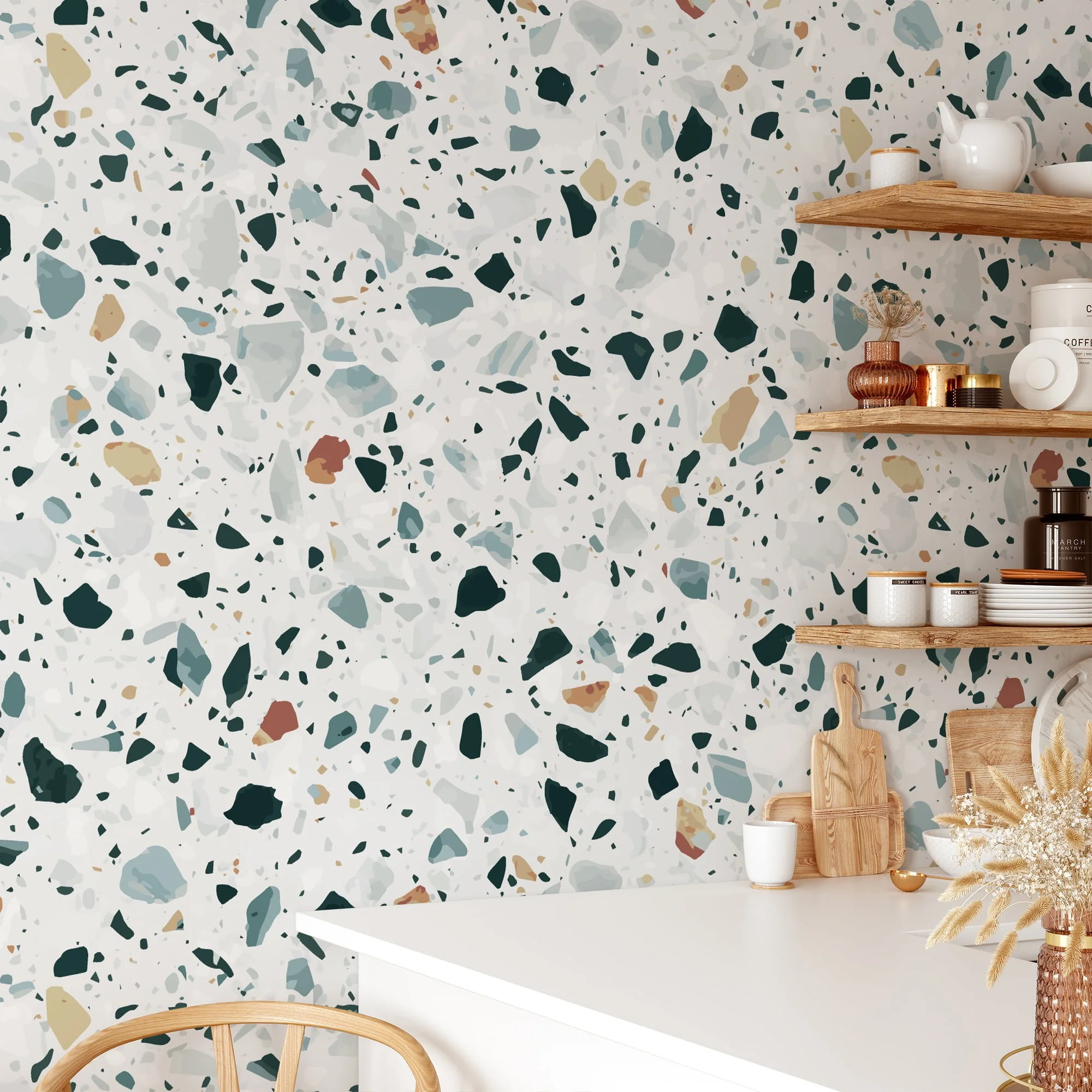 Terrazzo Illustration Wallpaper, Modern Terrazzo Speckle Peel & Stick Wall Mural