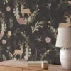 Vintage Floral Design With Reindeers Illustration Wallpaper, Enchanted Forest Peel & Stick Wall Mural