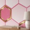 Geometric Style Light Pink Hexagons Illustration Wallpaper, Chic Pink Peel & Stick Wall Mural