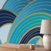 Large Abstract Waves With Blue Shades Wallpaper, Elegant Swirling Waves Peel & Stick Wall Mural