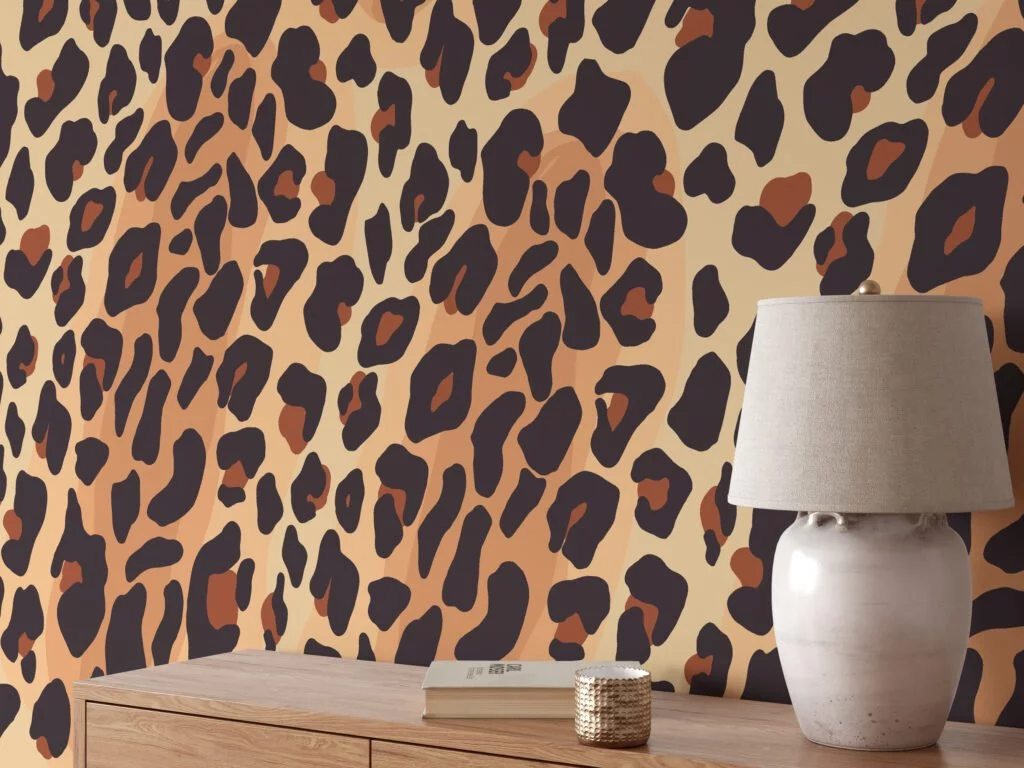 Leopard Skin Print Pattern Illustration Wallpaper, Chic Animal Print Peel & Stick Wall Mural