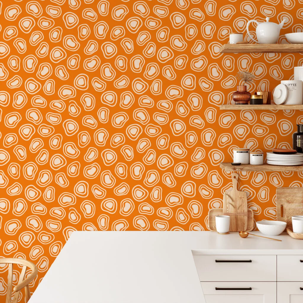 Retro Orange Shape Pattern Illustration Wallpaper, Abstract Geometric Pattern Peel & Stick Wall Mural