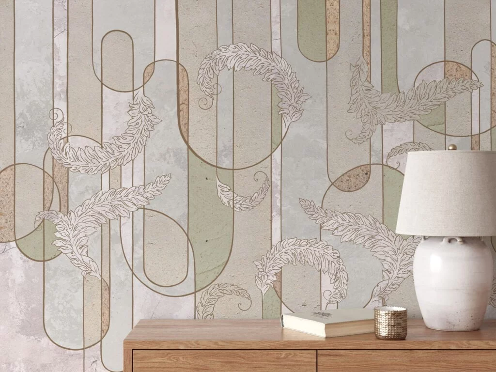 Art Deco Illustration With Light Stone Textured Background Wallpaper, Elegant Luxe Peel & Stick Wall Mural