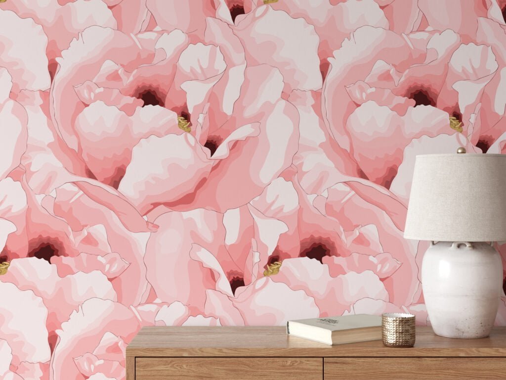 Abstract Soft Peach Pink Floral Wallpaper, Romantic Floral Peel & Stick Wall Mural