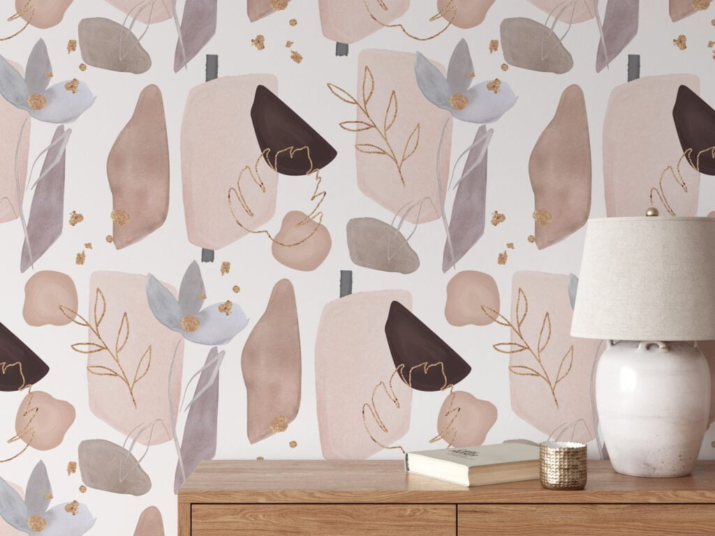 Abstract Floral Watercolor Style Pattern Illustration Wallpaper, Contemporary Elegant Peel & Stick Wall Mural