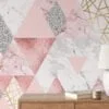 Grey And Pink Geometric Shaped Wallpaper With Frosted Texture Effect, Modern Triangular Peel & Stick Wall Mural