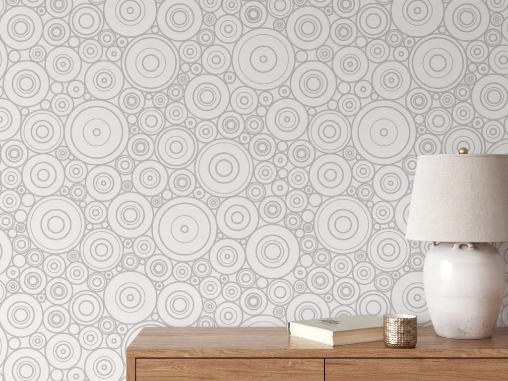 Abstract Grey Circles Design Wallpaper, Monochrome Geometric Circles Peel & Stick Wall Mural