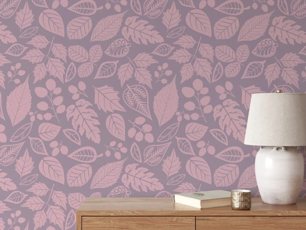 Flat Art Fall Leaves Illustration Wallpaper, Pastel Botanical Elegant Peel & Stick Wall Mural