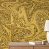 Sparkly Gold Yellow Marble Illustration Wallpaper, Abstract Liquid Gold Swirl Peel & Stick Wall Mural