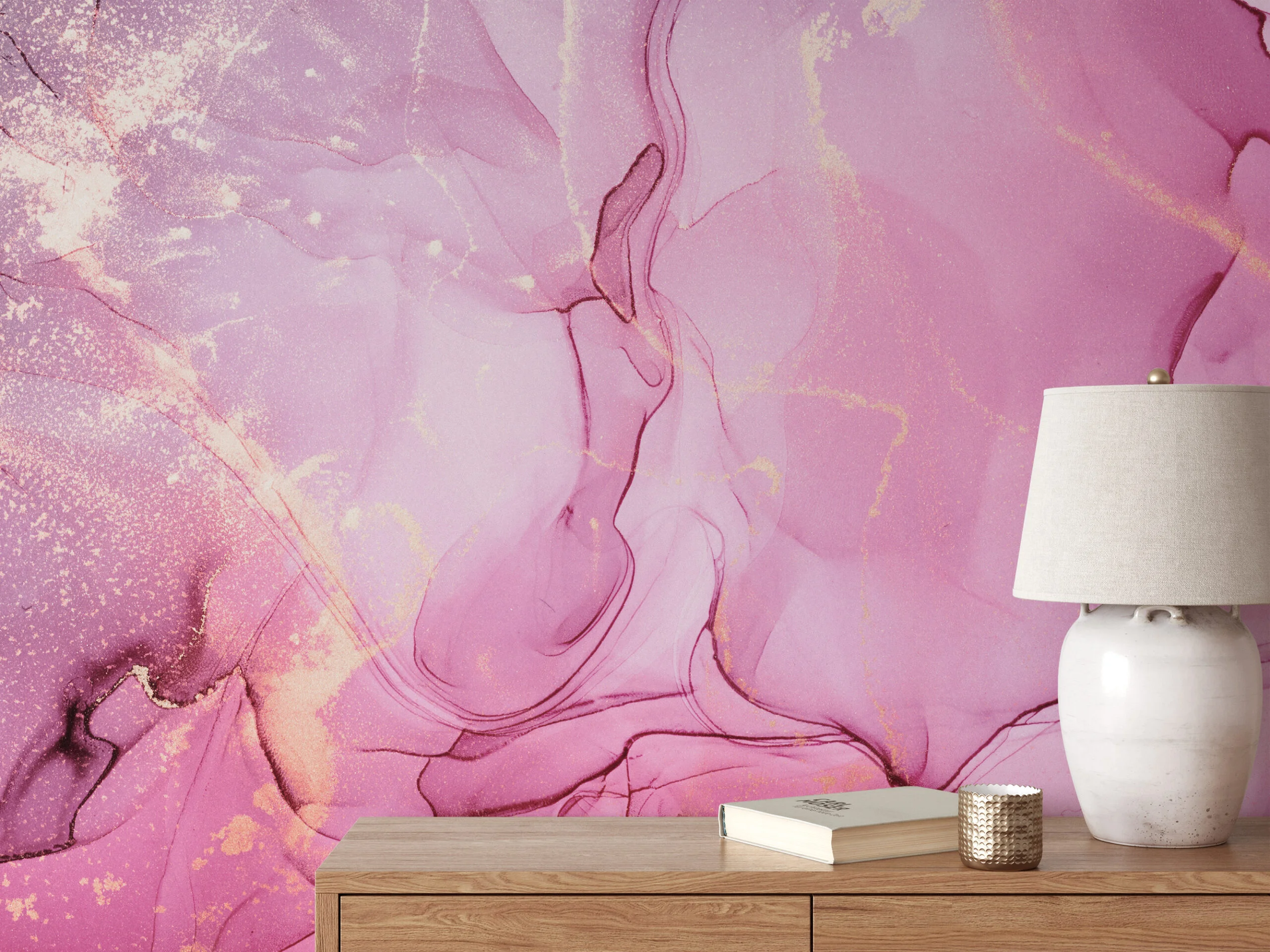 Hot Pink Shades Marble Wallpaper, Dreamy Pink Marble Peel & Stick Wall Mural