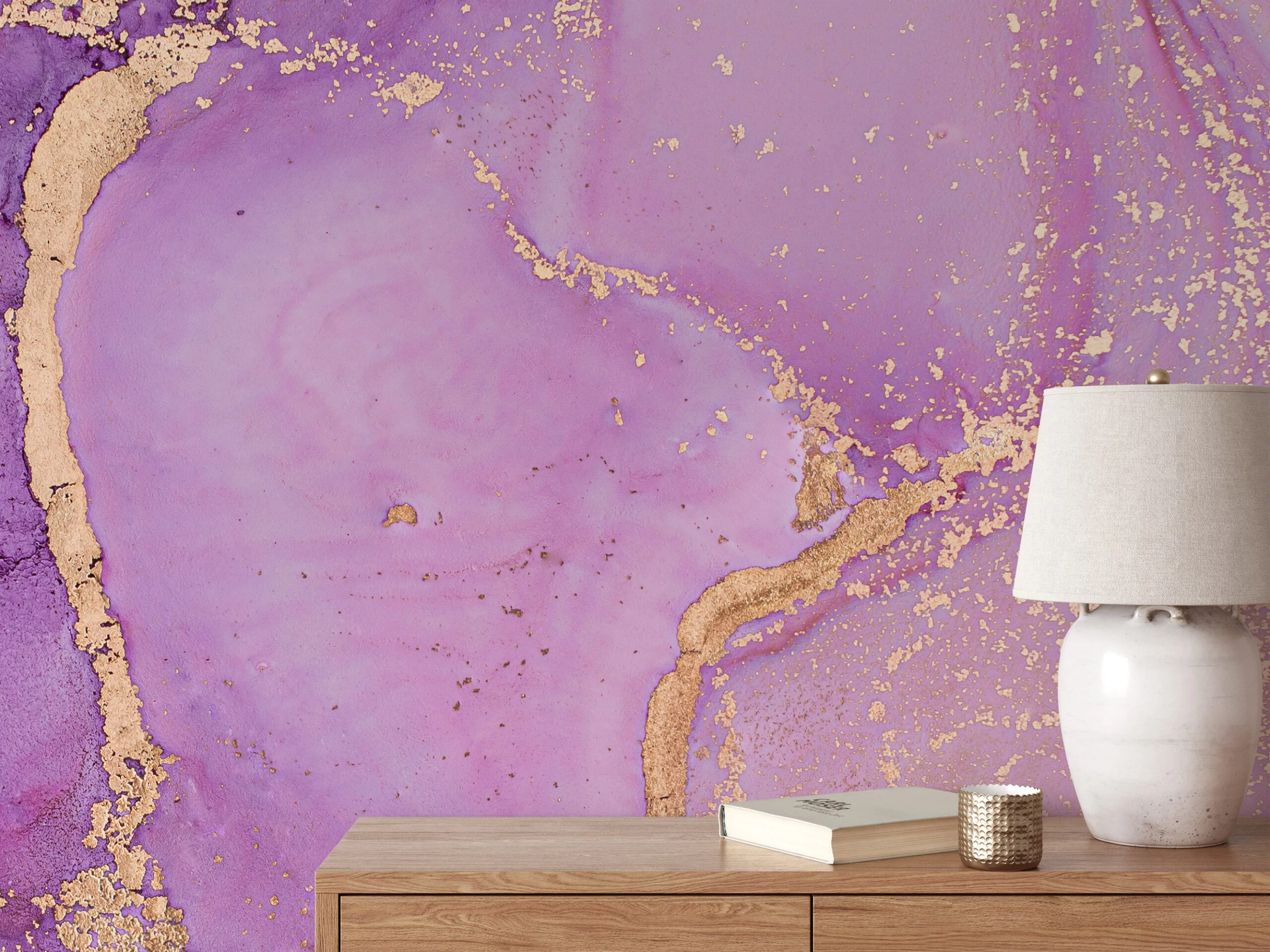 Purple And Pastel Pink Alcohol Ink Art Marble Wallpaper, Pink Lavender Dreams Peel & Stick Wall Mural