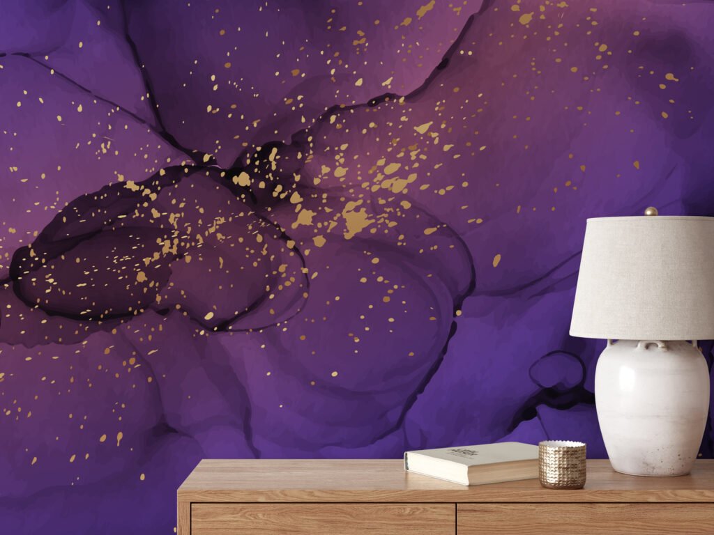 Deep Purple Marble Illustration Wallpaper, Galactic Purple Marble Peel & Stick Wall Mural