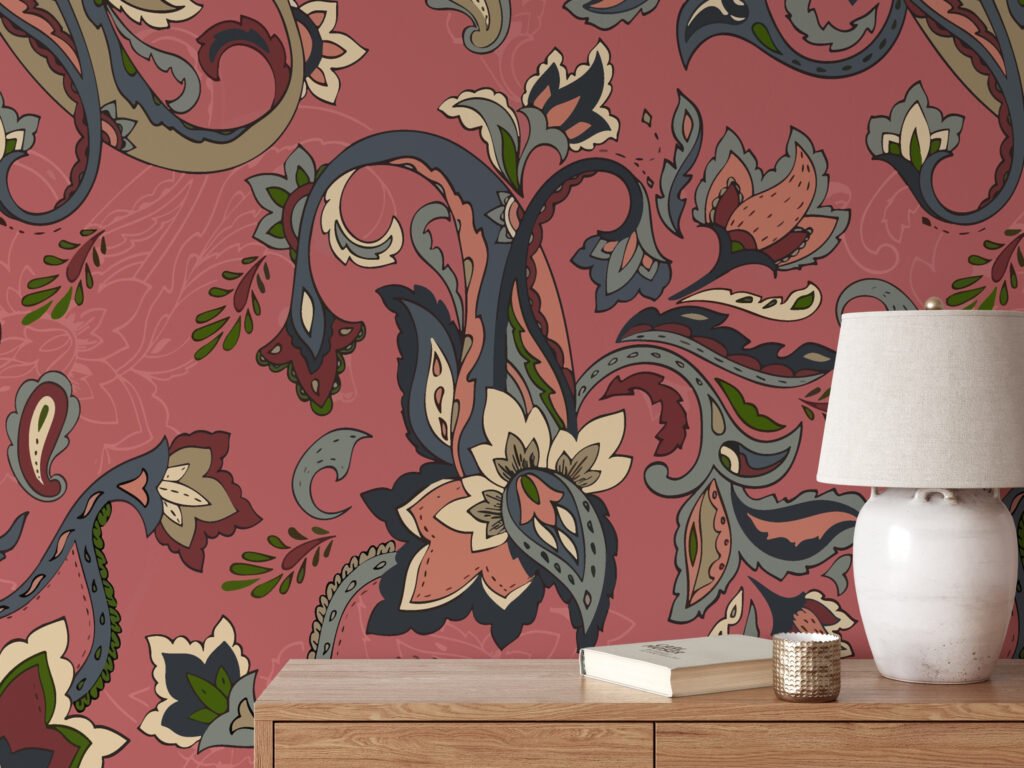 Floral Paisley Pattern Wallpaper, Retro Floral Elegant Peel & Stick Wall Mural