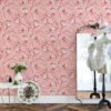 Vintage Floral Line Art Peach Pink Tulips Wallpaper, Delicate Tulip Sketches Peel & Stick Wall Mural
