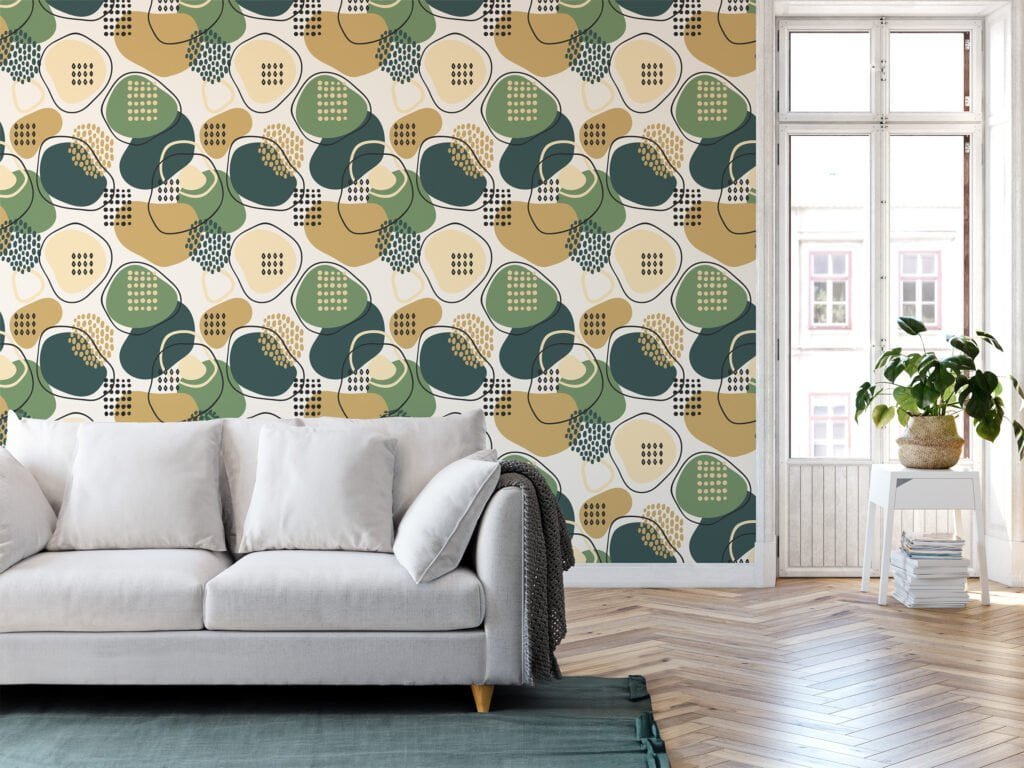 Abstract Shapes And Speckles Illustration Wallpaper, Geometric Pattern Peel & Stick Wall Mural
