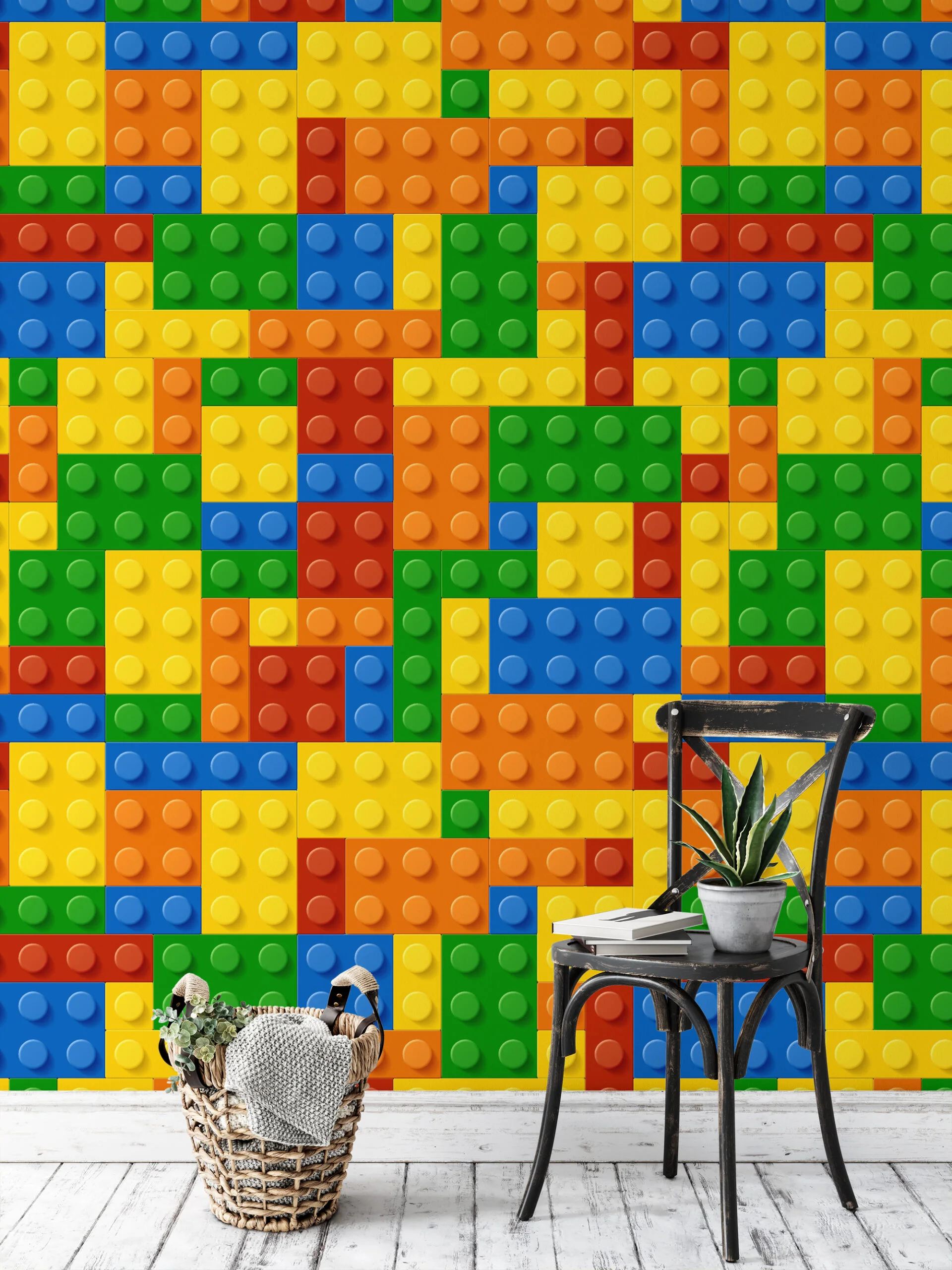 Colorful Building Blocks Playroom Wallpaper, Creative Geometric Kids Peel & Stick Wall Mural