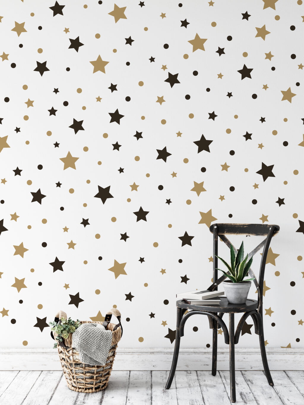 Stars And Dots Nursery Wallpaper, Twinkling Stars For Kids Peel & Stick Wall Mural