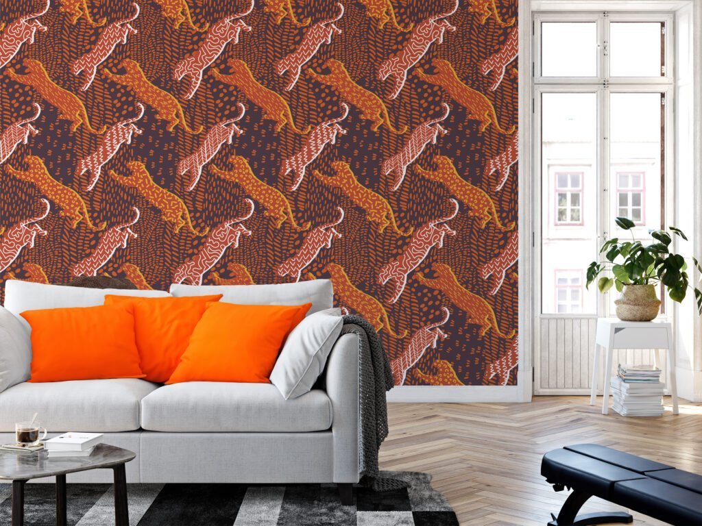 Abstract Tiger Leopard Pattern Illustration Wallpaper, Warm-Toned Modern Peel & Stick Wall Mural