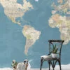 Large World Map Illustration With Every Country Wallpaper, Detailed World Map Peel & Stick Wall Mural