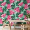 Tropical Leaves With Watermelons Illustration Wallpaper, Juicy Watermelon Slices & Palm Leaves Peel & Stick Wall Mural