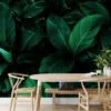Tropical Dark Themed Cannifolium Plant Leaves Wallpaper, Mystical Tropical Peel & Stick Wall Mural
