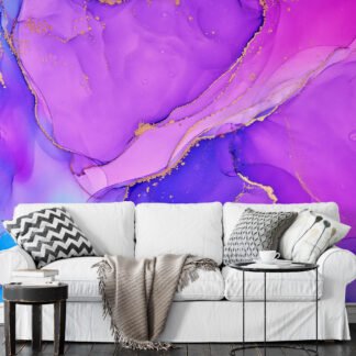 Bright Pink Purple And Blue Alcohol Ink Art Marble Wallpaper, Majestic Purple Dreamscape Peel & Stick Wall Mural