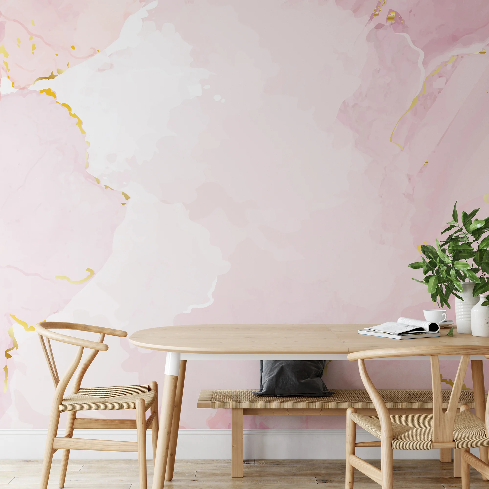 Pink Marble Illustration Wallpaper, Soft Luxe Marble Peel & Stick Wall Mural